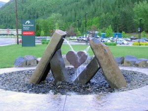 Basalt supports and heart sculpture