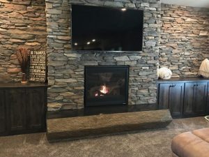 Polished Basalt Column Hearth w/ Selkirk Shadow Ledge- Montana Slate
