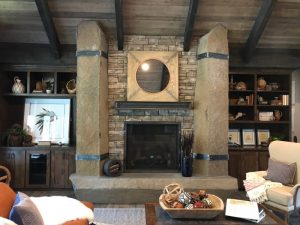 Custom Basalt Fireplace Surround w/ Selkirk Mountain Ledgestone- Driftwood